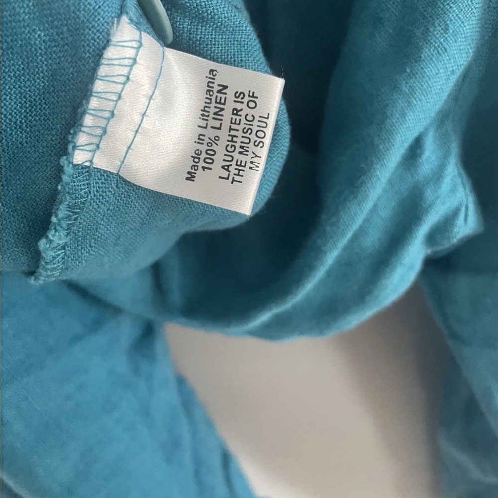 FLAX 100% Linen Oversized Button Down Tunic Top Aqua Blue Size L - Picture 3 of 4